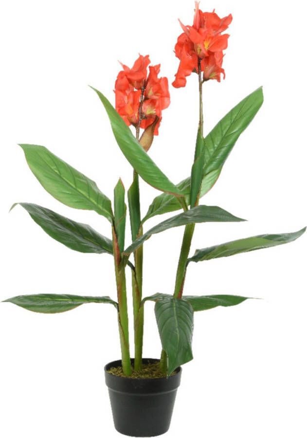 Bellatio Flowers & Plants Canna Bloemriet kunstplant in pot 89 cm Kunstplanten nepplanten Kantoorplanten woonkamer planten