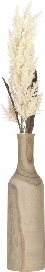 Bellatio Flowers & Plants Decoratie pampasgras pluim in houten vaas creme wit 88 cm Tafel bloemstukken