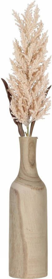 Bellatio Flowers & Plants Decoratie pampasgras pluim in houten vaas lichtroze 88 cm Tafel bloemstukken