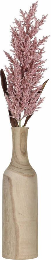 Bellatio Flowers & Plants Decoratie pampasgras pluim in houten vaas oudroze 88 cm Tafel bloemstukken
