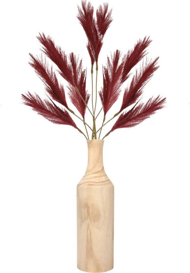 Bellatio Flowers & Plants Decoratie pampasgras pluimen in houten vaas bordeaux rood 98 cm Tafel bloemstukken