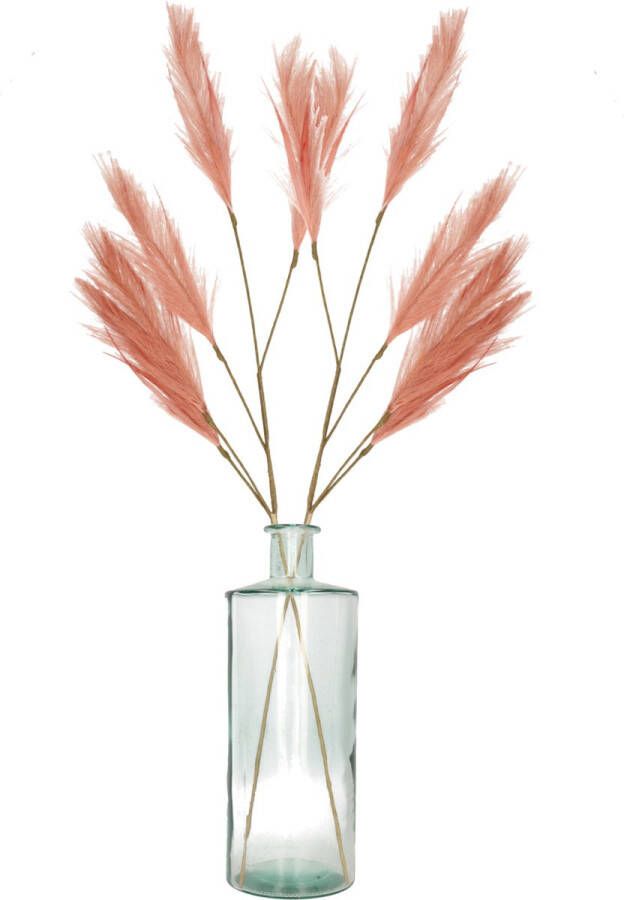 Bellatio Flowers & Plants Decoratie pampasgras pluimen in vaas gerecycled glas oudroze 98 cm Tafel bloemstukken
