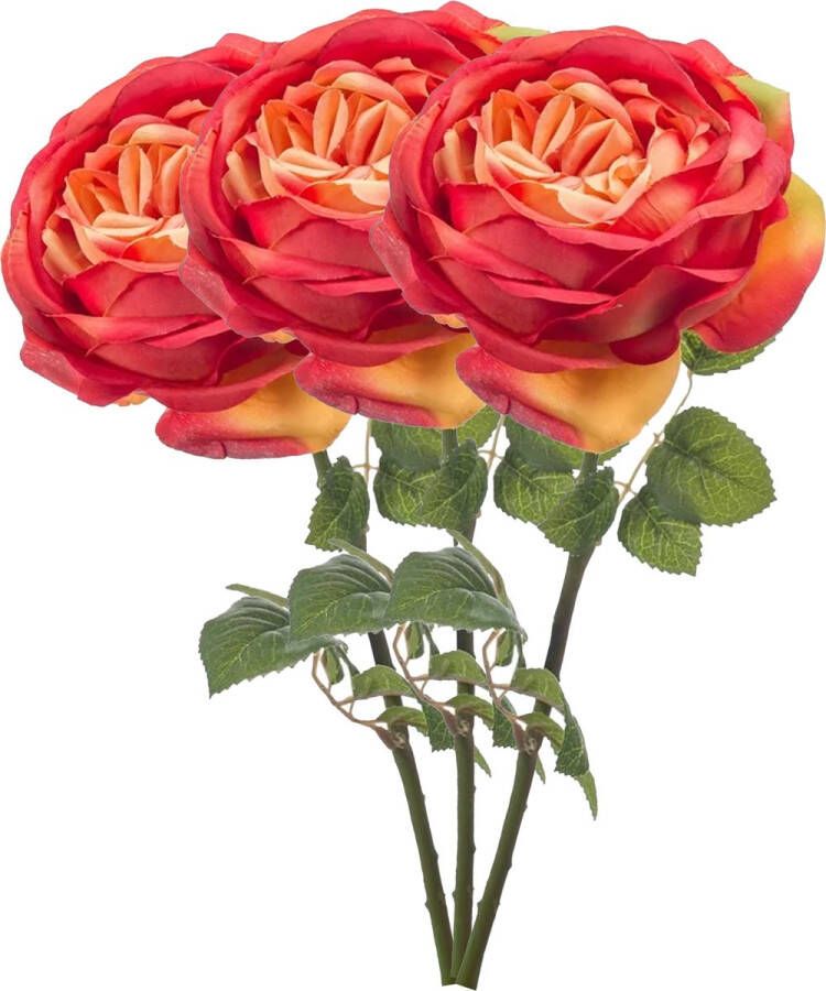 Bellatio Flowers & Plants Emerald Kunstbloem roos Vicky 3x oranje 66 cm kunststof steel decoratie bloemen