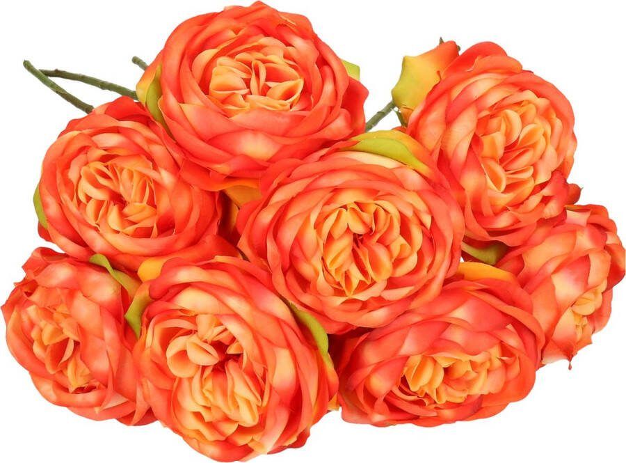 Bellatio Flowers & Plants Emerald Kunstbloemen boeket roos Vicky 8x oranje 66 cm decoratie bloemen