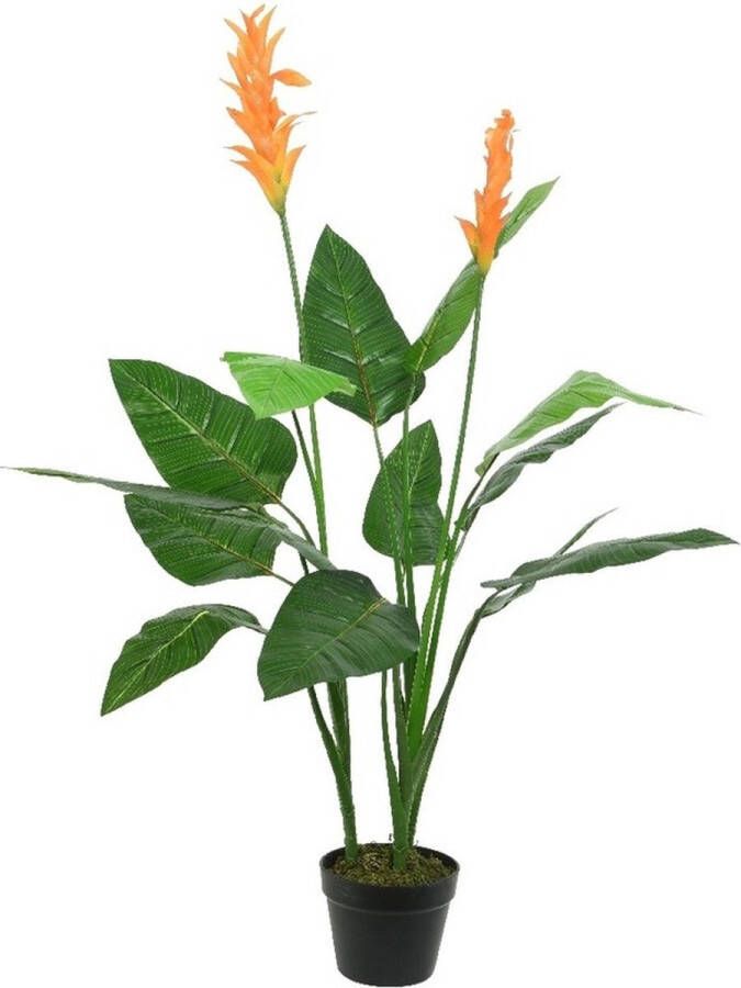 Bellatio Flowers & Plants Groene Strelitzia paradijsvogel kunstplant 110 cm in zwarte pot Kunstplanten nepplanten