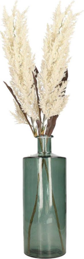 Bellatio Flowers & Plants Kunstbloemen bloemstuk pampasgras boeket in flesvaas 2x pluimen creme wit 88 cm hoog