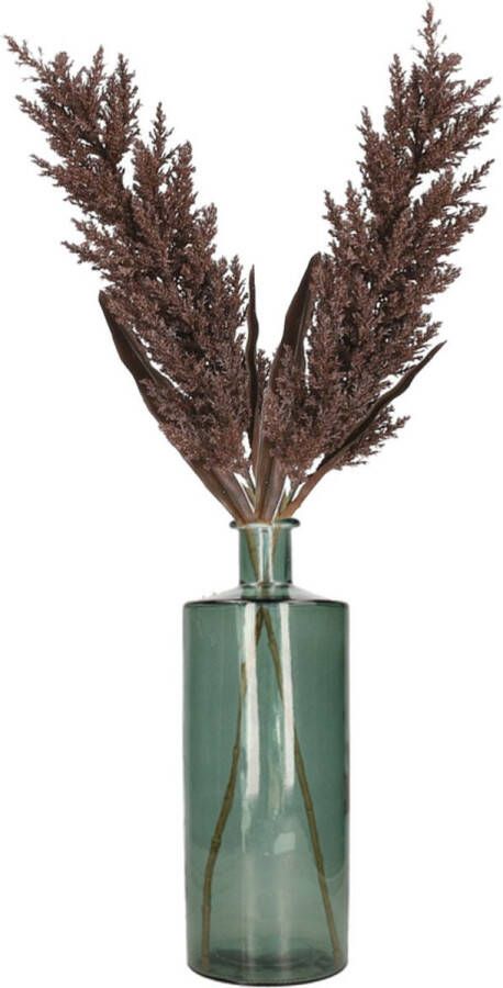 Bellatio Flowers & Plants Kunstbloemen bloemstuk pampasgras boeket in flesvaas 2x pluimen donkerbruin 88 cm hoog