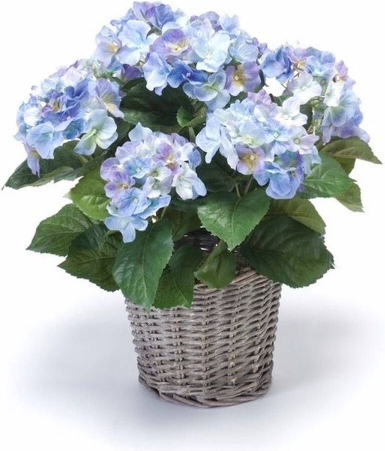 Bellatio Flowers & Plants Kunstplant blauwe Hortensia in mand 45 cm Kunstplanten nepplanten