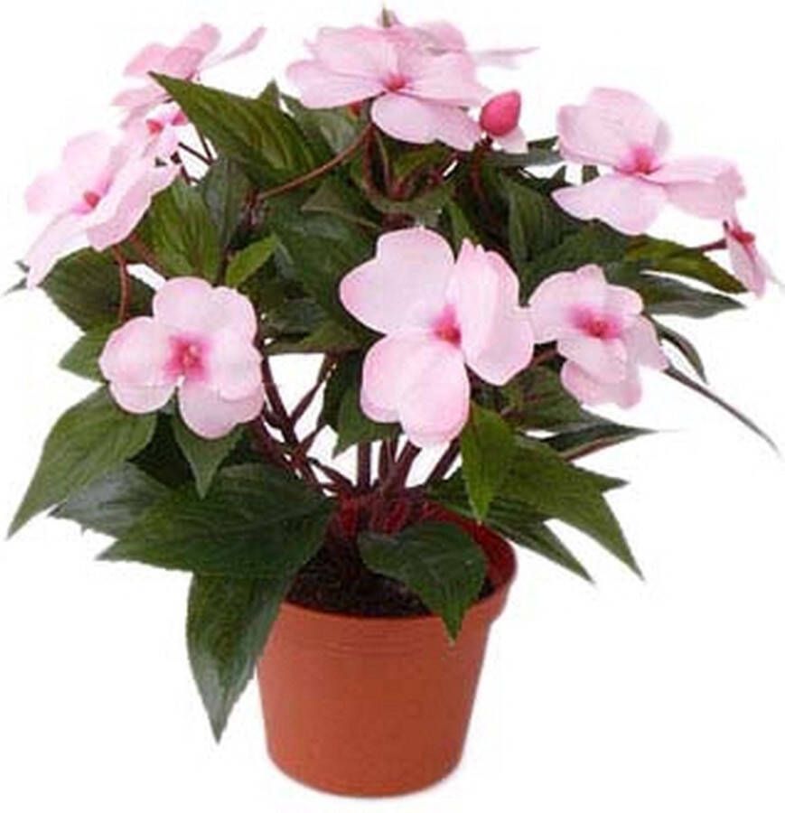 Bellatio Flowers & Plants 2x stuks kunstplanten roze bloemen Vlijtig Liesje in pot 25 cm