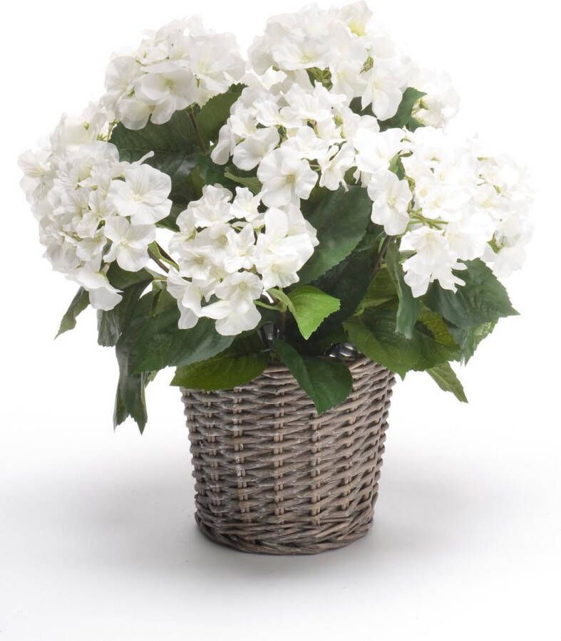 Bellatio Flowers & Plants Kunstplant witte Hortensia in mand 45 cm