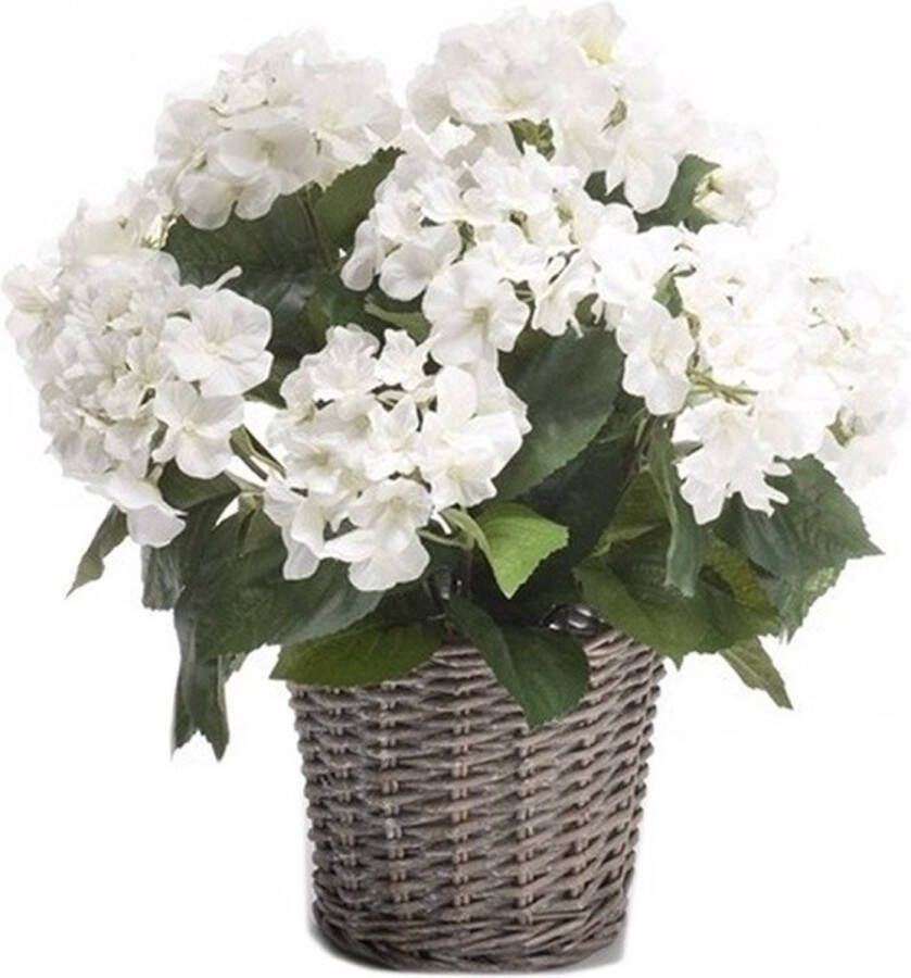 Bellatio Flowers & Plants Kunstplant witte Hortensia in mand 45 cm Kunstplanten nepplanten