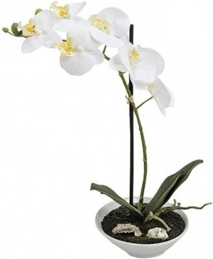 Bellatio Flowers & Plants Kunstplanten in pot witte orchidee 38 cm Witte Phalaenopsis in bloempot 38 cm
