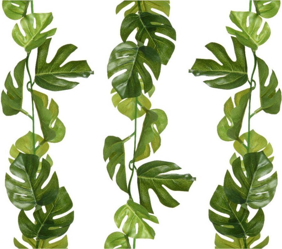 Bellatio Flowers & Plants Plantenslinger kunstplant 3x Monstera groen kunststof 180 cm Gatenplant