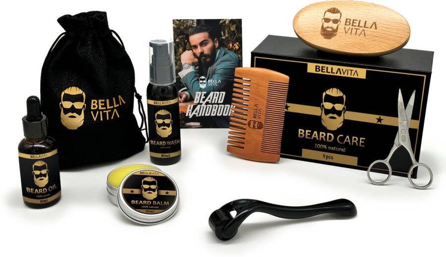 BELLAVITA Baardgroei kit 9 delig Baard Baardolie Baardkam Baardbalsem Baardgroei Baardroller Baardverzorging Baardset Black Friday Sinterklaas Kerst