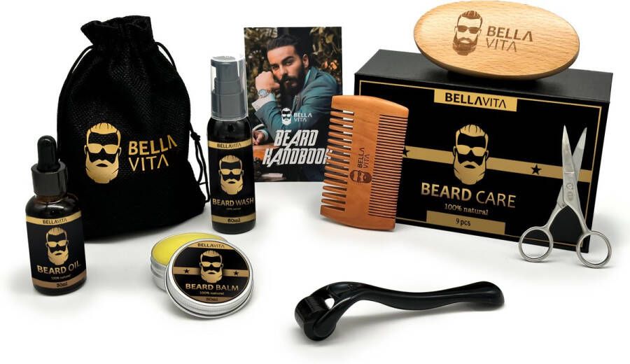 BELLAVITA Baardgroei kit 9 delig Baardgroei set Baardolie Baard set Baard Giftset Black Friday Sinterklaas Kerst Baardverzorging Baardbalsem Baardgroei Cadeau 100% natuurlijk