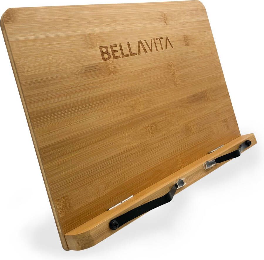 Bella Vita BELLAVITA Boekensteun Boekenstandaard XL Formaat 39x27cm Bamboe Boekenhouder iPad Standaard Hout Keuken Accessoires Black Friday Sinterklaas Kerst