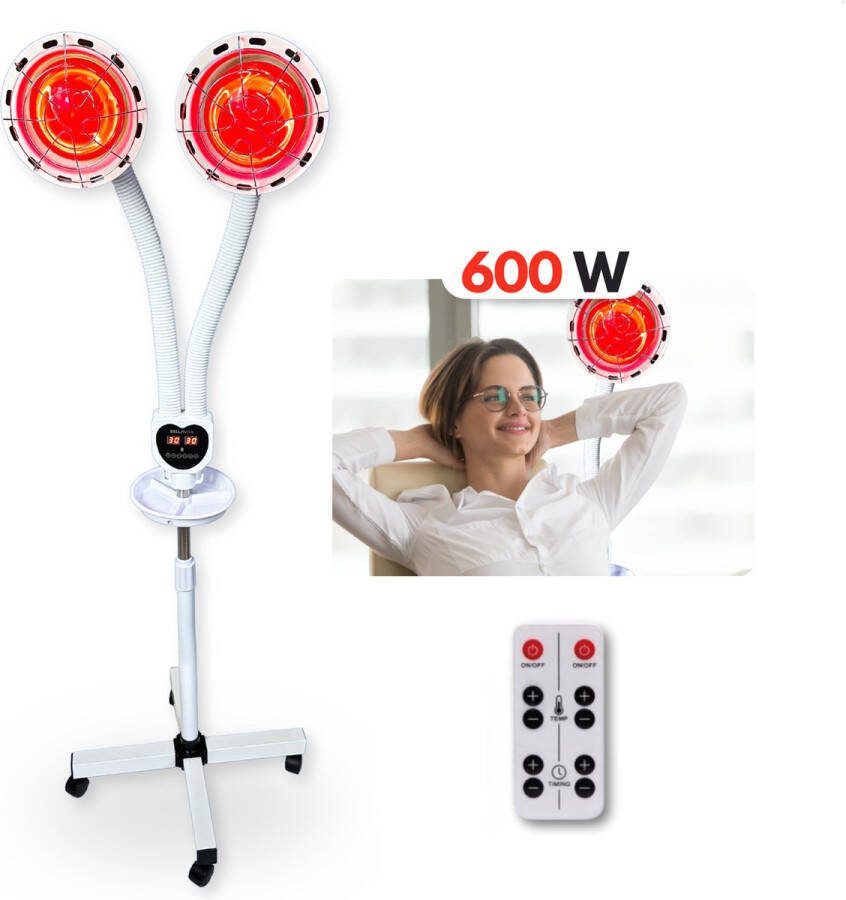 Bellavita Infraroodlamp 600W Infraroodtherapie Lichttherapie Gezondheid Spieren Gewrichten Infraroodtherapie Lichttherapie Fibromyalgie Pijnverlichting – Collageen Lamp – Warmtelamp Rood Licht Therapie Red Light Therapy