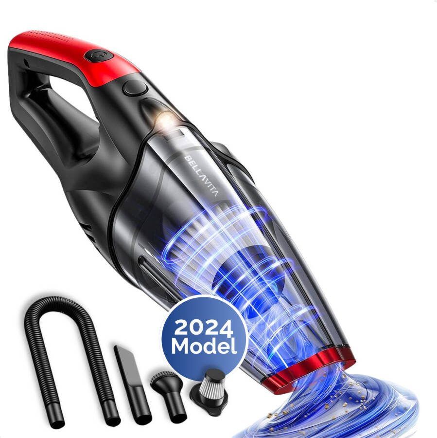 Bellavita Kruimelzuiger Snoerloos Kruimelzuiger Nat & Droog Nieuw model 2024 3 Opzetstukken HEPA Filter LED Verlichting Extra Krachtig Handstofzuiger