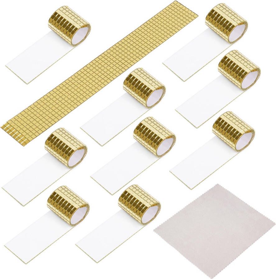 BELLE VOUS 10 Pack of Gold Mini Self-Adhesive Square Mirror Glass Mosaic Tiles with Cleaning Cloth 4800 Decorative DIY Craft Pieces Gold Accessory Decoration Art Craft Stickers