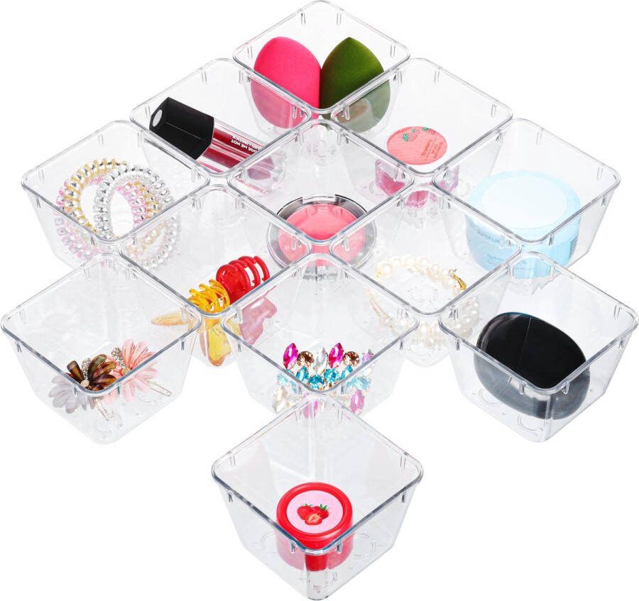 BELLE VOUS 12-Delige Lade Organizer Vierkante Organizer Bakjes Doorzichtig Voor Lades Keuken Badkamer Bureau Of Kantoor Make Up Organizer