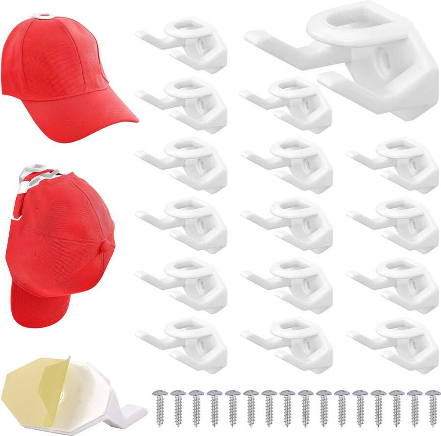 BELLE VOUS 16 haakjes zelfklevend voor petten Alternatief voor petten rek en hoeden standaard Zonder boren Pet houder voor aan de muur Wit
