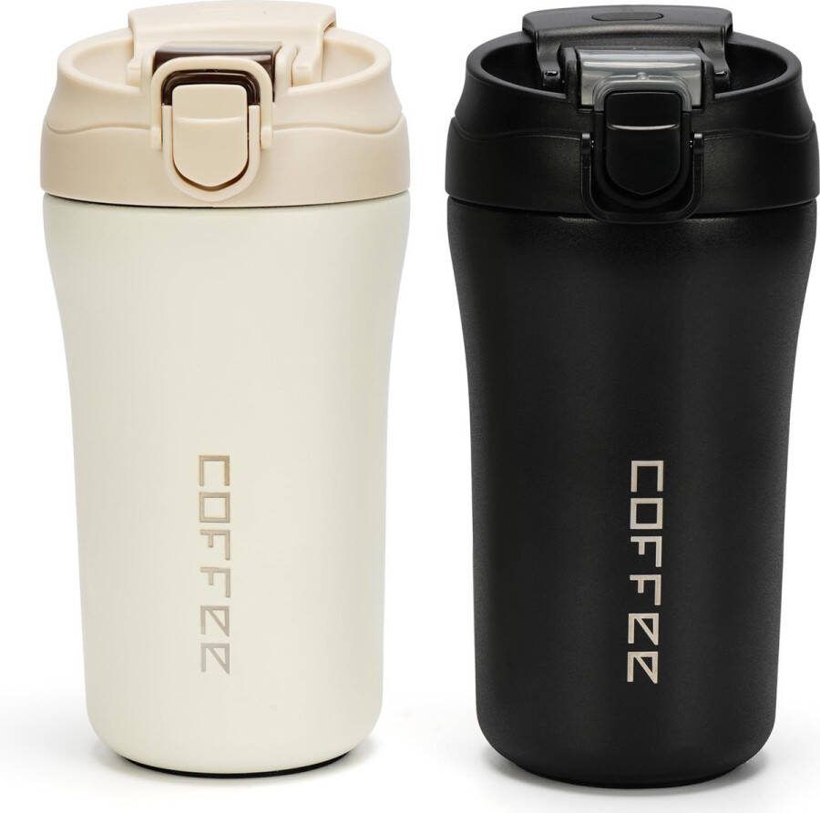 BELLE VOUS 2 Pak Reis Koffie Mokken 400 ml Vacuüm Geïsoleerde Roestvrij Stalen Hete Koude Drink Bekers met Lekvrije Deksels Herbruikbare Thermische Flessen Tumblers met Riet voor Dranken