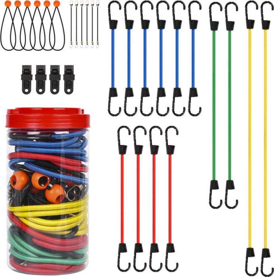BELLE VOUS 30-Piece Bungee Cord Assortment with Hooks 46-190cm 18-75 Inches Heavy-Duty Bungee Straps with Canopy Ball Ties & Tarp Clips for Camping Bike Rack Luggage Tarp & More