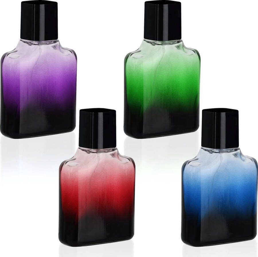 BELLE VOUS 4 Pak Kleurrijke Lege Navulbare Parfum verstuiverlessen 50 ml Vierkant Doorzichtig Glazen Flessen met Bemistingspomp Draagbaar voor Reizen Essentiele Olies Aftershave en Meer
