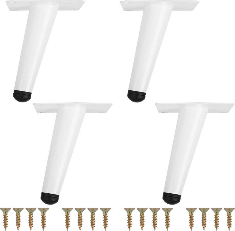 BELLE VOUS (4 Pak) Wit Metaal Gehelde Meubel Poten 10 cm Non-slip Gehelde Vervangingsvoetjes voor Kast Sofa Tafel Bureau Stoel & Bed