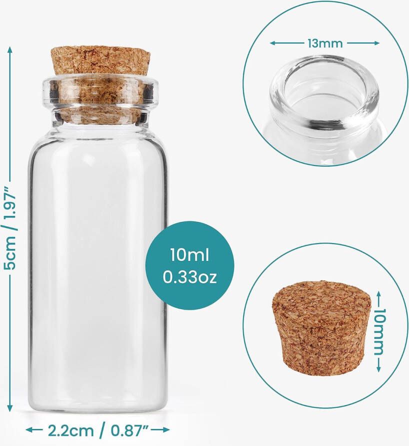 BELLE VOUS 50 Pak Glazen Geschenk Potten met Kurken Deksels 10 ml Mini Mason Luchtdichte Opslag Flessen Set voor Huwelijksgeschenken Feest Keuken Specerijen en Jam