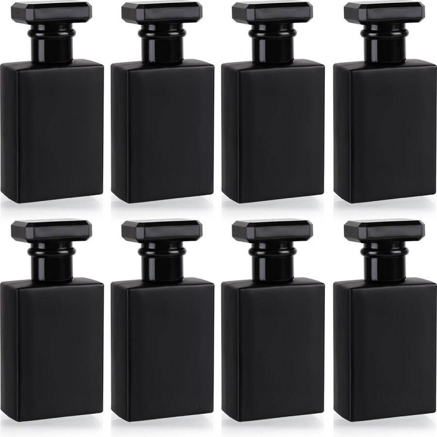 BELLE VOUS 8 Pak Zwart Lege Navulbare Parfum Spuitflesjes 30 ml Vierkant Glazen Verstuiver Flessen met Gouden Mist Pomp Draagbaar voor Reizen Essentiële Olies Aftershave & Cologne