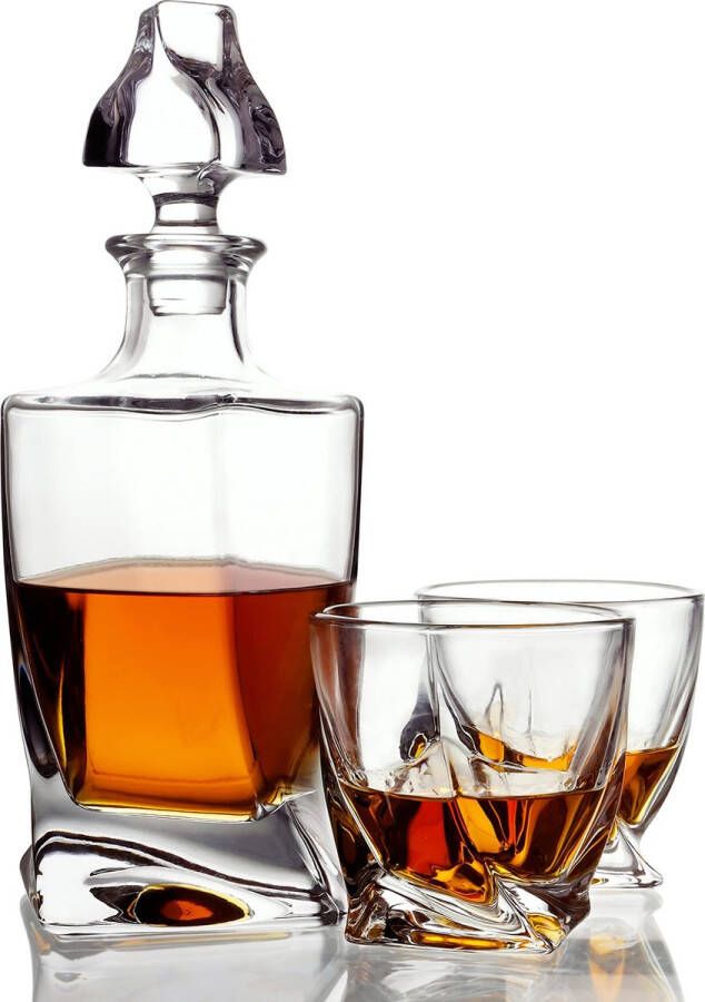 BELLE VOUS 800 ml Glazen Whisky Decanteer Fles & Glazen Likeur Alcohol Karaf met Glazen Stopper Dop Decanteer Fles Ideaal voor Whisky Wijn Brandy Bourbon en andere Likeur