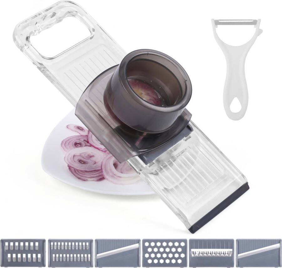BELLE VOUS Adjustable 6-in-1 Vegetable Slicer Kitchen Mandolin Food Chopper Julienne Cutter for Potato Chips Onion Fruit & More Stainless Steel