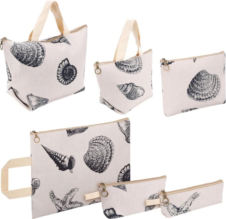 BELLE VOUS (6 Pak) Geprinte Katoenen Tassen met Rits Multifunctionele Reis Buidel Organizers voor Cosmetica Make-up Schrijfwaren Etui Toiletspullen & Meer