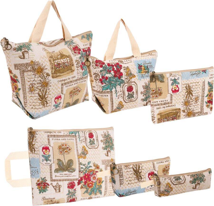 BELLE VOUS (6 Pak) Geprinte Katoenen Tassen met Rits Multifunctionele Reis Buidel Organizers voor Cosmetica Make-up Schrijfwaren Etui Toiletspullen & Meer
