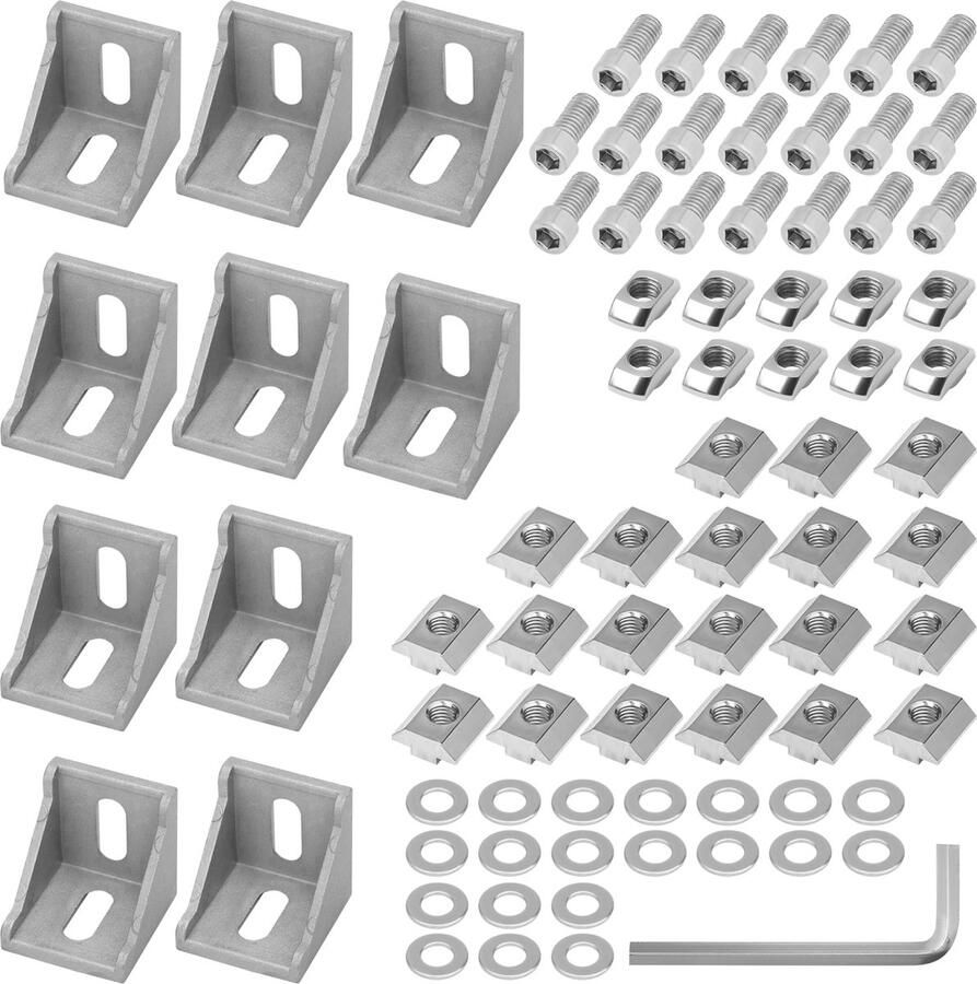 BELLE VOUS 81 Stuks 4040 Series Aluminium Hoek Bracket en Connector Set 40 x 40 mm 8 mm Slot Zilveren L-Vorm Extrusie Profiel Connectors & T-Moeren Schroeven Rechte Hoek Montage Brackets