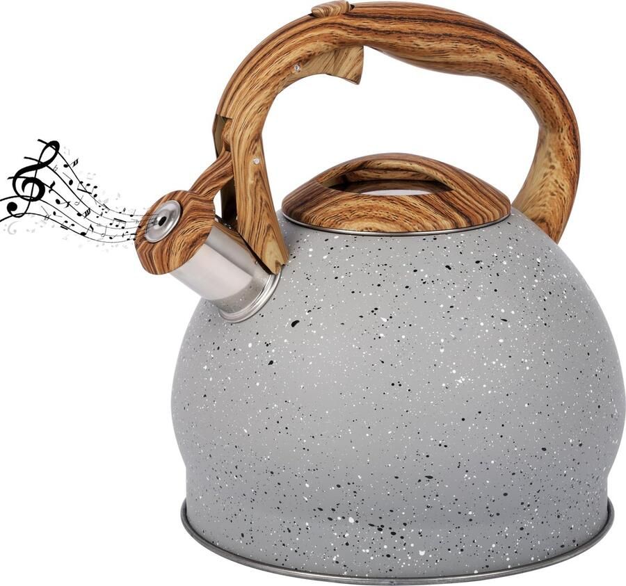 BELLE VOUS Grey Texture Whistling Tea Kettle 3L Tea Pot for Stovetop Induction Hob Stainless Steel Hot Water Camping Kettle Teapot for Tea Coffee