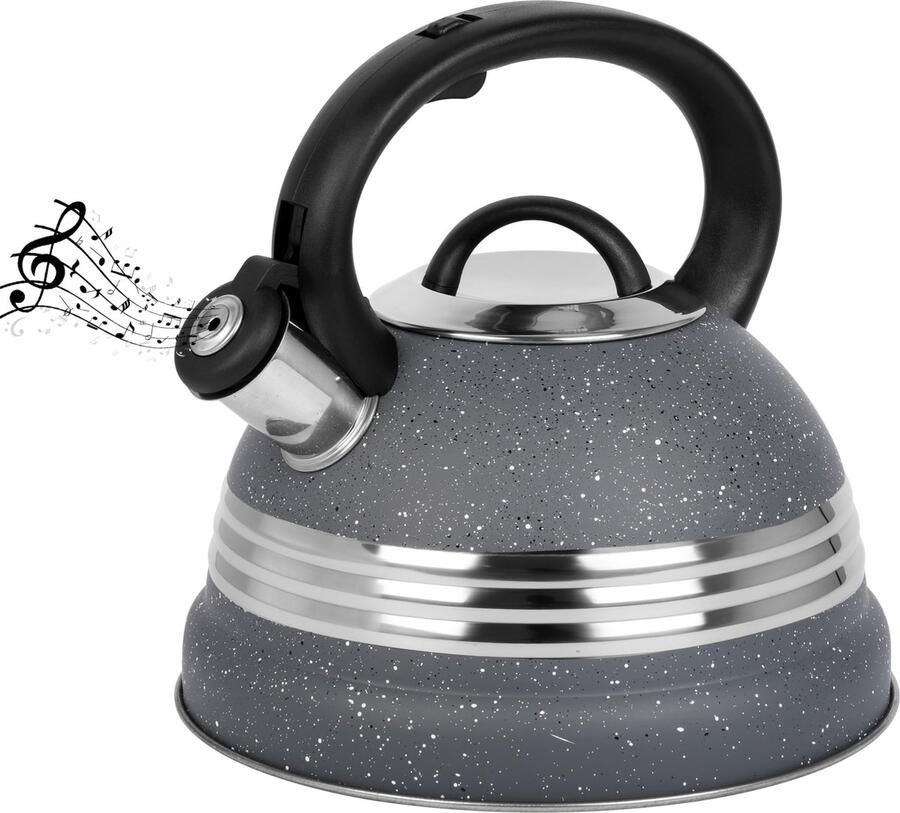 BELLE VOUS Grey Whistling Tea Kettle 3L Tea Pot for Stovetop Induction Stove Top Stainless Steel Hot Water Camping Kettle Teapot for Tea Coffee