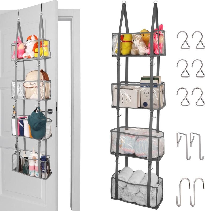 BELLE VOUS Over Deur Opslag Organizer met 4 Doorzichtige Raamzakken Hangende Planken voor Babykamer Slaapkamer Kast Kelder of Badkamer Sla Speelgoed Cosmetica Luiers & Meer op