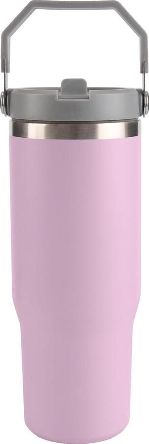 BELLE VOUS Roestvrij Stalen Tumbler met Riet Deksel en Handvat 880 ml Thermische Mok Reis Koffie Kop voor Hete en Koude Drankjes Draagbare Vacuüm Waterfles Licht Paars