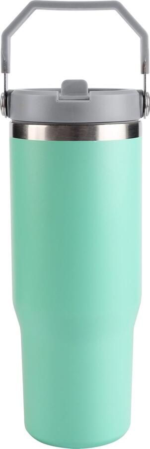 BELLE VOUS Roestvrij Stalen Tumbler met Riet Deksel en Handvat 880 ml Thermische Mok Reis Koffie Kop voor Hete en Koude Drankjes Draagbare Vacuüm Waterfles Lichtblauw