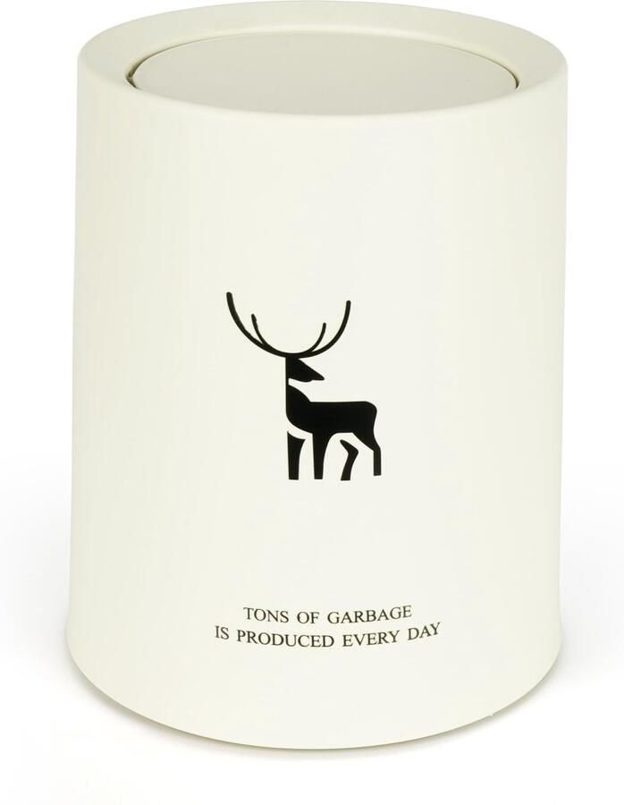 BELLE VOUS Small White Deer Waste Bin 12L Plastic Garbage Trash Can with Flip Lid Rubbish Recycling Container for Home Kitchen Bedroom or Office