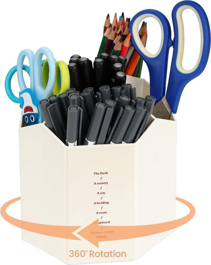 BELLE VOUS Wit Plastic Organizer Caddy met 5 Compartimenten 360 Graden Roterende Werkblad Opslag Pot voor Make-up Schrijfwaren Kantoorspullen & Meer