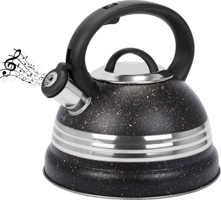 BELLE VOUS Black Whistling Tea Kettle 3L Tea Pot for Stovetop Induction Stove Top Stainless Steel Hot Water Camping Kettle Teapot for Tea Coffee