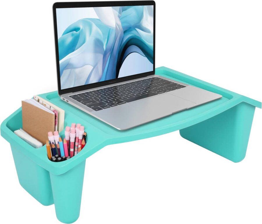 BELLE VOUS Blauw Multifunctioneel Schoot Bureau met 3 Compartimenten Bureaustandaard voor Schoot met Brede Opslag Vakken Bed Tafel voor Laptop Standaard Ontbijt Lezen Notebooks Gaming & meer