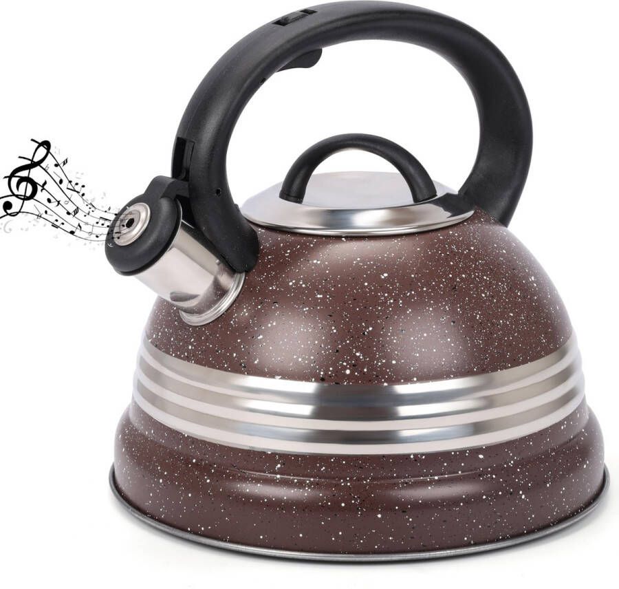 BELLE VOUS Brown Whistling Tea Kettle 3L Tea Pot for Stovetop Induction Stove Top Stainless Steel Hot Water Camping Kettle Teapot for Tea Coffee