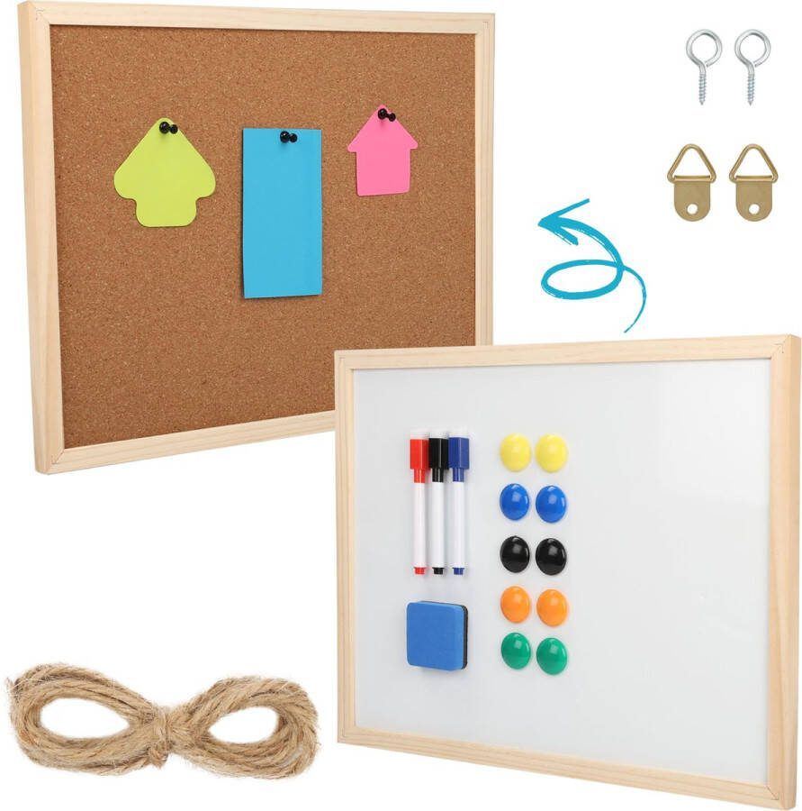 BELLE VOUS Cork Dry Erase Whiteboard Combination 42 x 32.5cm 16.5 x 13 Inches Combo Board with Pens Pins Magnets & Eraser Double-Sided Bulletin Board for Office Home & School Classroom