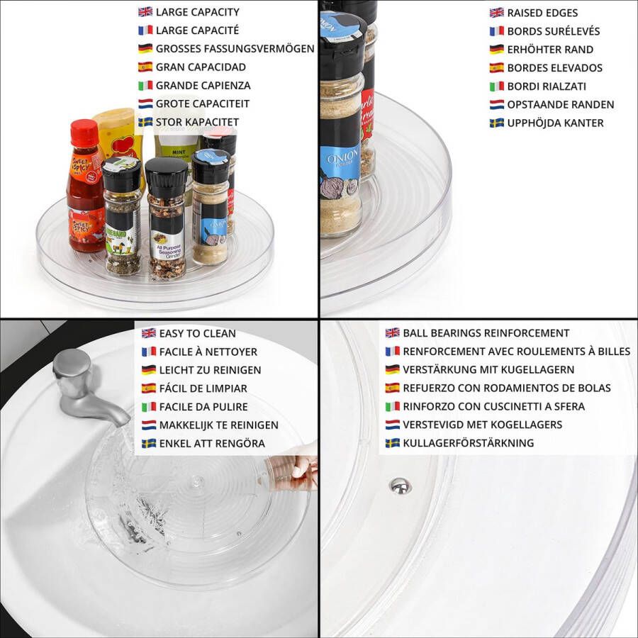 BELLE VOUS Doorzichtig Lazy Susan Draaitafel 29 cm Plastic Kruidenrek Organizer Roterende Tray voor Keuken Badkamer & Kelder Kasten Kruidenpotjes Condimenten & Parfum Opslag