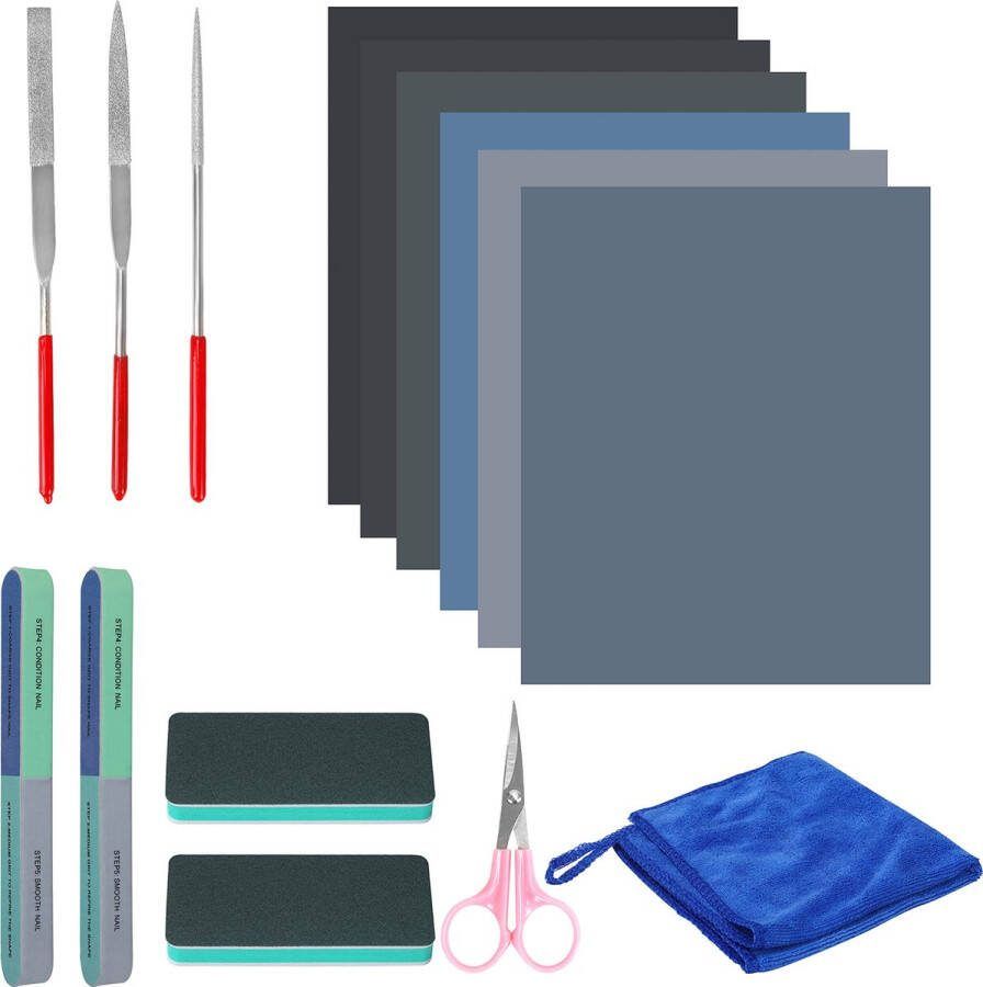 BELLE VOUS Epoxy Resin Giet Polijst Gereedschap Set (15 Stuks) – Starter Benodigdheden Inclusief Vijl Blokken en Gereedschap Schuurpapier Doek en Schaar – Voor Sieraden Maken
