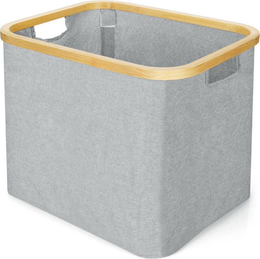 BELLE VOUS Foldable Laundry Storage Basket with Bamboo Frame 44L Collapsible Organiser Bin Multipurpose Space Saving Hamper for Clothes Blankets Toys and Washing Portable Carry Handles